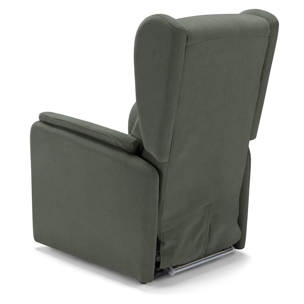 Poltrona relax elettrica FIRENZE MADE IN ITALY per anziani e disabili con kit batteria optional, 2 motori, 4 ruote, optional antimacchia (Senza Kit Batteria, Tessuto Antimacchia, Verde Foresta)
