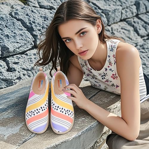 Image of Women's Slip On Shoes Comfortable Casual Loafers Art Painted Lightweight Travel Flats Breathable Walking Sneakers