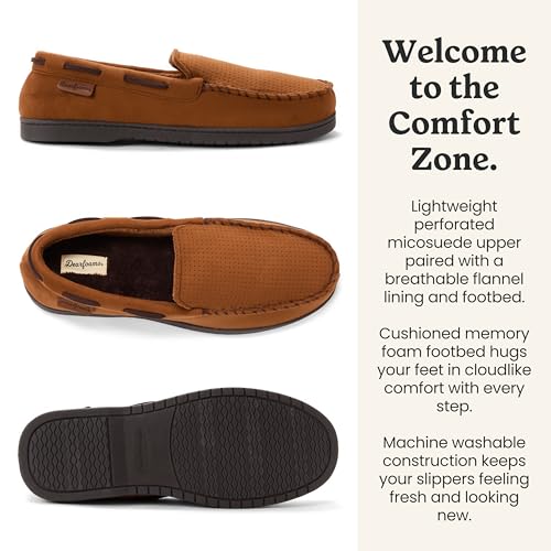 Image of Dearfoams Men's Keaton Moccasin House Shoes With Memory Foam, Indoor Slippers With Wide Widths
