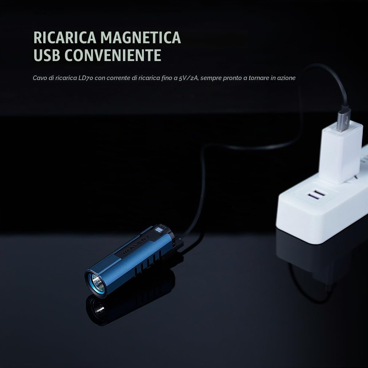 IMALENT LD70 Torcia EDC Torcia Tattica Ricarica magnetica e usb,4000lm,203M, 5 Modalità, Impermbile IP68, display OLED, per Campeggio, Escursionismo, Emergenze (Blu notte)