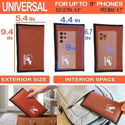 Image of Gecko Travel Tech Faraday Bag Anti-Tracking GPS RFID Car Key Signal Blocker Wallet Shielding Pouch Protective Case for Cell Phone Car Key FOB, Data Privacy, Electronic Device Security, ORANGE - NYLON,