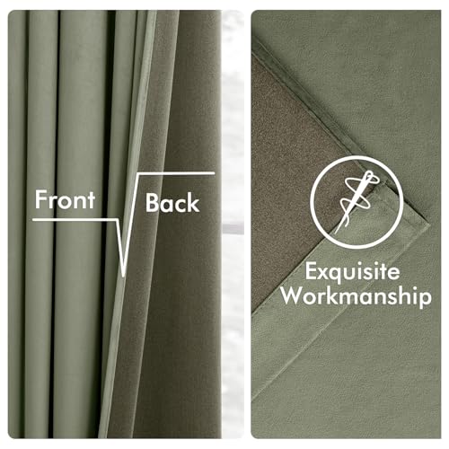 Image of MIULEE Velvet Curtains 50W x 96L 2 Panels Sage Green Blackout Curtains | Luxury velvet fabric, pinch pleat design, back tab hooks, thermal insulated, blackout light blocking, for living room bedroom