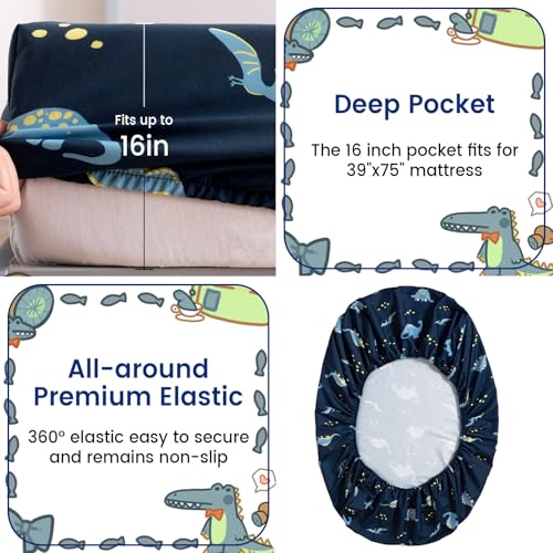 Image of PHF 5 Piece Kids Comforter Set, Ultra Soft Twin Size Comforter Sets Include Comforter, Fitted Sheet, Flat Top Sheet, Pillowcase, Sham for Boys, Dinosaur Bed in A Bag for Baby Bedroom, Dinosaur