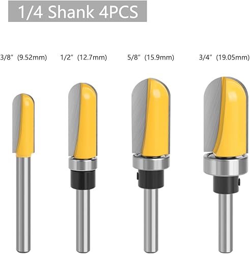 Miniatura 2 de 4 unids 14 pulgadas diámetro de vástago bandeja de cuenco router bit ronda nariz fresadora con rodamiento para carpintería