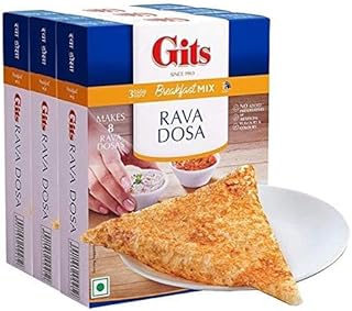 Gits Instant Mix Box - 600gm (Pack of 3 x 200gm) | Ready to Cook Indian Breakfast/Lunch/Dinner/Snack Meal | No Artificial Colors, Flavors, Preservatives, 100% Vegetarian, Easy Recipe (Rava Dosa)