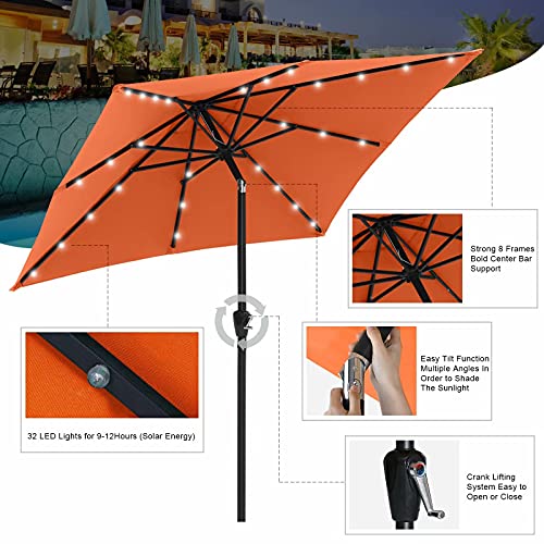 Image of ABCCANOPY Square Solar Led Patio Umbrellas 7.5FT x 7.5FT (Orange)