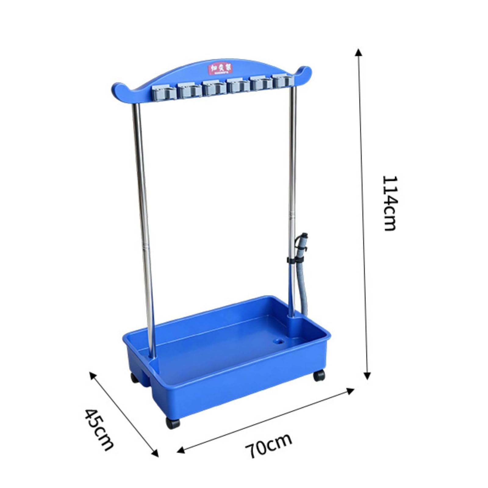 Organizador Fregonas con Ruedas Resistente Portaescobas y Fregonas sin Óxido Carrito Limpieza con Ruedas para Hoteles, Lavanría, Azul, 70cm