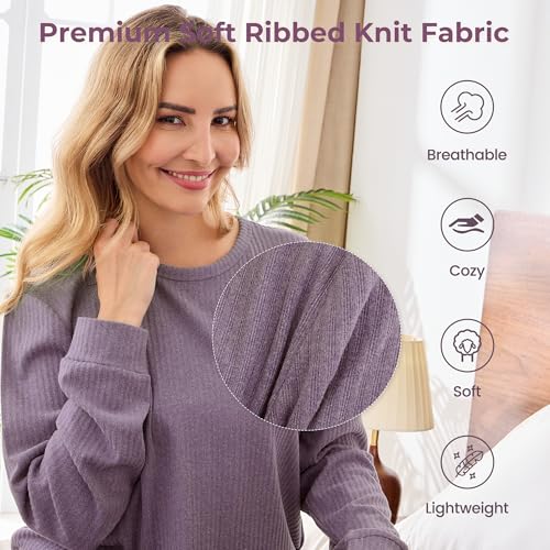 Ribbed Knit Matching Pajamas for Couples - Soft Cozy Pjs Long Sleeve Top & Wide Pant Sleepwear | Home & Lounge4