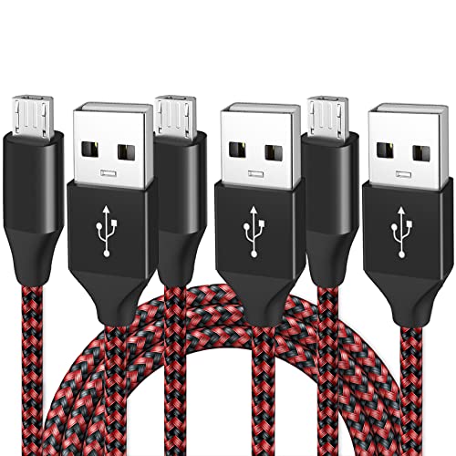 Urehepo Micro USB Cable, 3Pack 6.6FT Android Charger Cable, Nylon Braided USB Fast Charging Cord Compatible with Samsung Galaxy S7 S6 S7 Edge S5, Note 5 4, LG G4, HTC, PS4, Camera, MP3 (Black Red)
