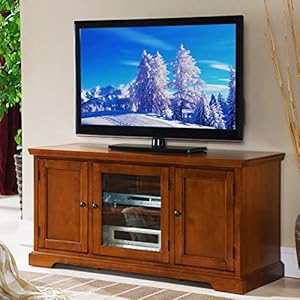 Leick home 87350 three door tv stand with cabinet storage for 55 tvs westwood brown cherry  urban country home decor