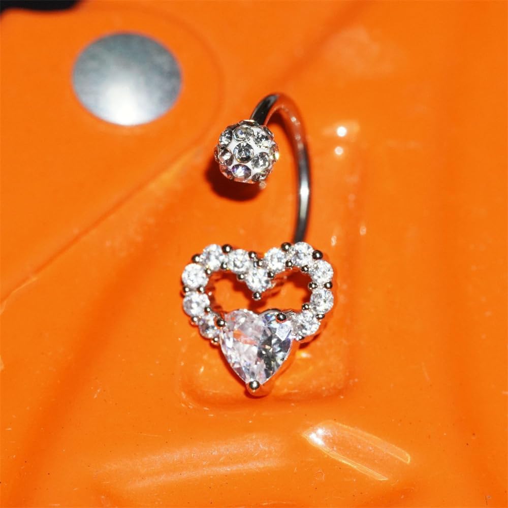 16G Crystal Heart Lip Rings for Women Stainless Steel C-Shaped Shiny Ball Barbell Snake Bite Monroe Labret Studs 8-12mm Lips Rings Hoop Body Piercings Jewelry