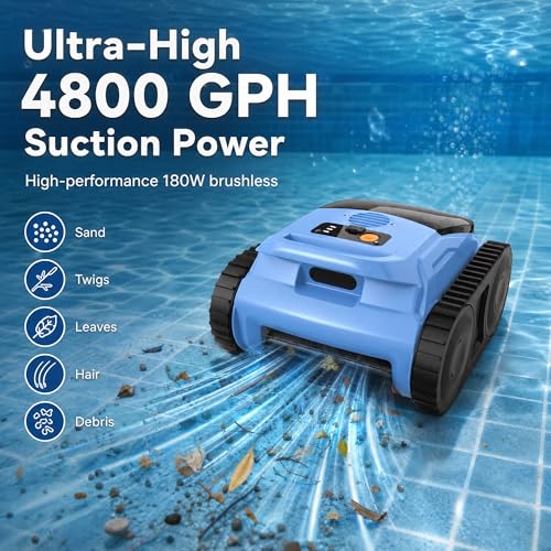 Image of Cordless Robotic Pool Cleaner for Inground Pools, Automatic Pool Vacuum with Wall Climbing and Waterline Scrubbing, 180 Mins Runtime for 2100 Sq.Ft Pools