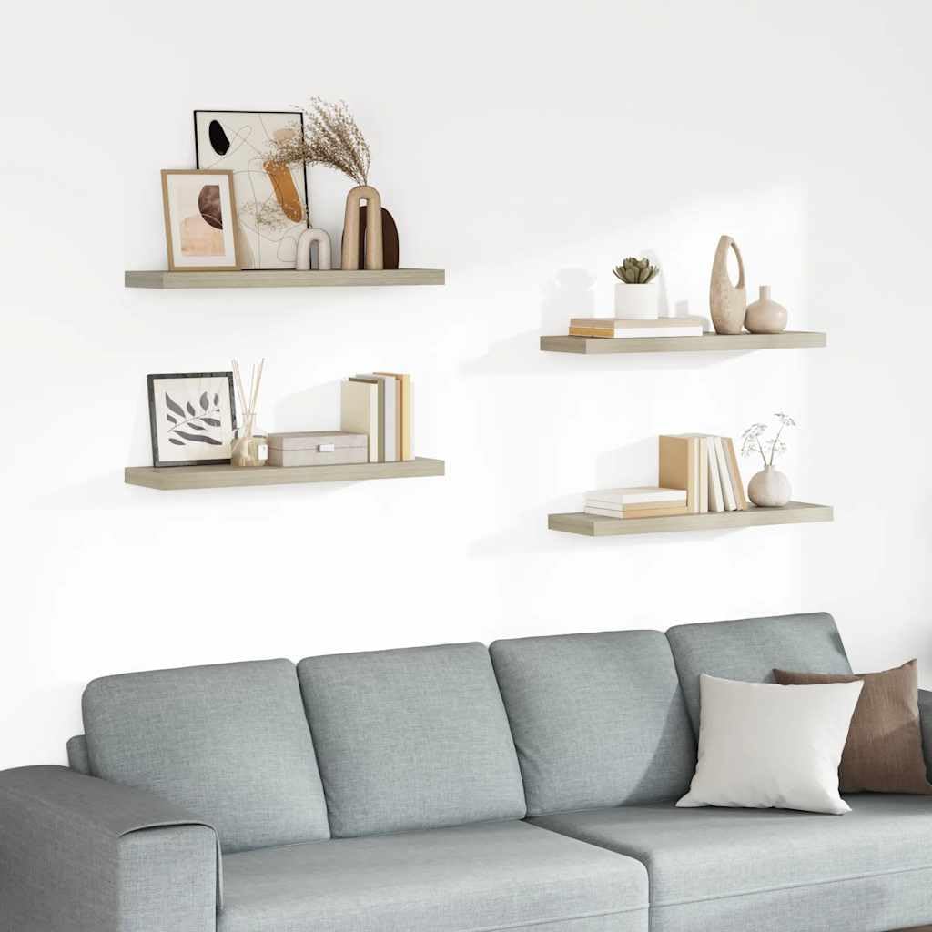 vidaXL 4X Estantes Flotantes Pared Repisa Colgante Estantería Tablero CD Libros Decoración Coleccionables Fotos Premios Color Roble MDF 80x23,5x3,8cm