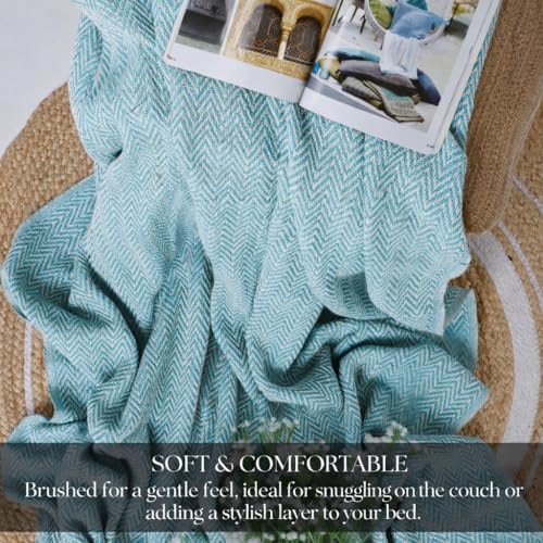 Image of Tarantaran All Season Cotton Weaved Throw Blanket for Bed /Sofa 50x70 Inches Aqua