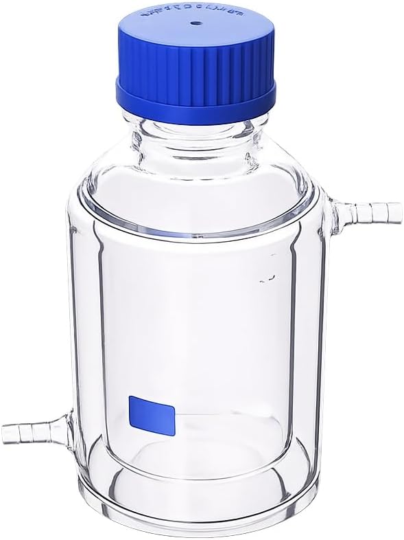 Double-deck Cylindrical Single-necked Flat Bottom Flask,2000ml GL45mm,Mezzanine Jacketed Reactor Bottle,Reagent Bottle