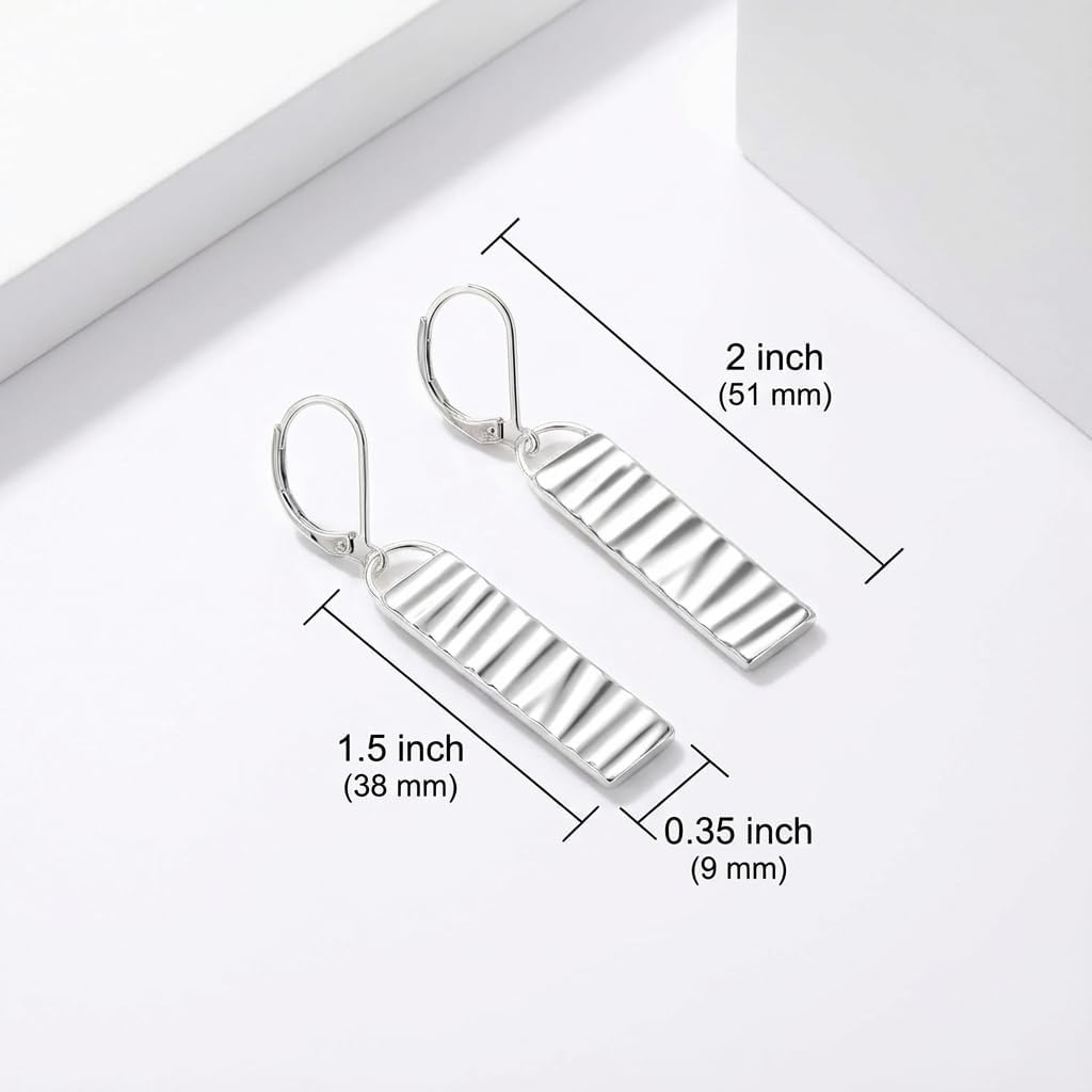Silver Bar Dangle Earrings for Women, Lightweight Hypoallergenic Leverback Drop Earrings, Fashion Geometric Jewelry Gift for Her - Image 6