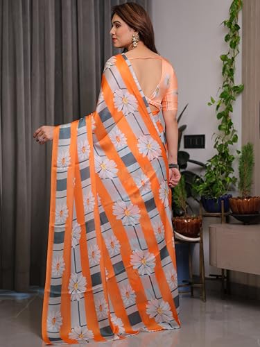 Image of ALMAARI FASHION Satin Georgette Floral Printed Saree with Blouse, 5.5 Meter Saree with 0.8 Meter Blouse, Traditional (SG 103 SH)