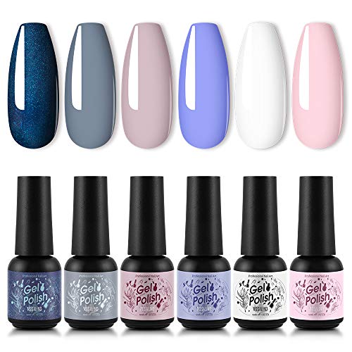 ROSALIND 6pcs Gel Nail Polish Purple Pink White,Nail Art Design Set Need UV LED DIY at Home