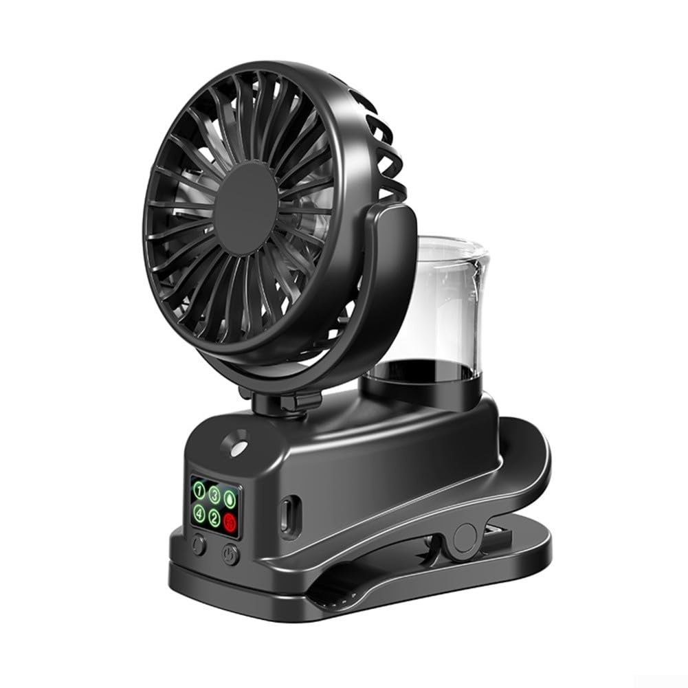 Feegow Portable for MINI Clip-on Misting Fan, Rechargeable Digital Cooling Fans, 360 Degree Adjustable, 4 Speed Settings Powerful Wind For Home Office Camping(F7 is black)