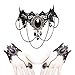 Produktbild Jurxy Gotisch Choker Halskette Armbänder Schmuck 3 PCS Halsband Ketten Victorian Steampunk Retro Zahnräder Spitze Vampir Armband für Halloween Ostern Lolita Spitze Schwarz  Stil 4