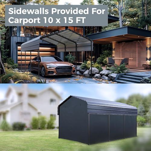 Image of GREEN PARTY 10x15 ft Metal Carport Heavy Duty Frame Canopy Garage Shelter