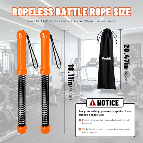 Weighted Ropeless Battle Rope, Heavy Duty Battle Sticks, Portable Fitness Equipment for Home Gym, HIIT, Cardio & Full Body Strength Training for Men & Women (Ropeless Orange) — view 2