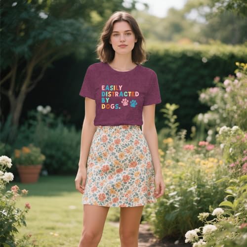 Womens Dog Shirts Easily Distracted by Dogs Tshirt Dog Mom Paw Pet Lover Tee Tops4