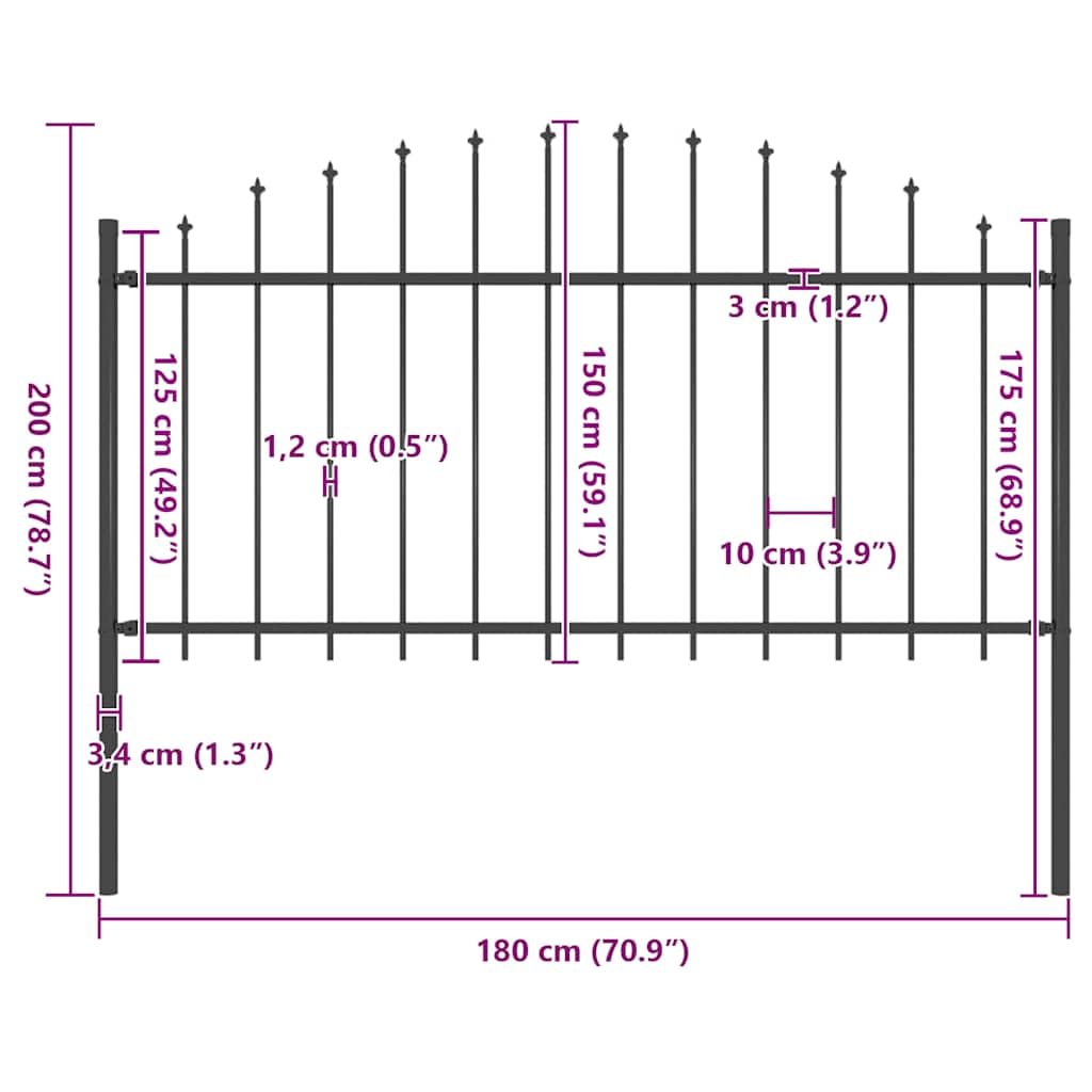 Generico Recinzione da Giardino con Punta a Lancia in Acciaio 181x150 cm Nero,Articoli di ferramenta,Barriere e recinzioni,Pannelli per recinzioni-144943