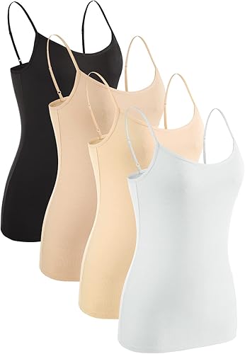 ROSYLINE - Camisetas sin mangas ajustables básica para mujer, tirantes de espagueti Cami, paquete de 4