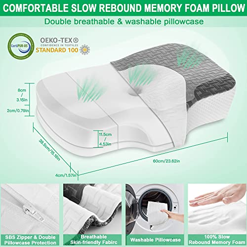 Elviros Zervikale Orthopädisches Kopfkissen aus Memory-Schaum abnehmbares ergonomisches Nackenhörnchen für Nacken- und Schulterschmerzen Nackenstützkissen für Seitenschläfer, Dunkelgrau - Image 7