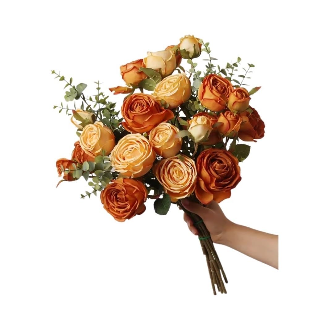 JUAKSQZYI Fake Flowers Silk Roses Artificial Flowers in Vase Faux Flower Arrangement with Vase for Home Office Decoration No Vases