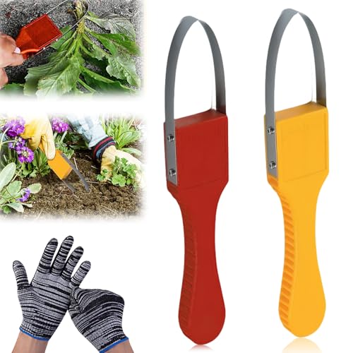 2 Stück Jätefaust Unkrautschlinge: Handjäter mit 1 Paar Handschuhe, Unkraut Entferner Gerät Gartenzubehör, Unkrautjäter aus stabilem Edelstahl, Jätefaust Garten Gadgets Hochbeet Zubehör Unkrautstecher
