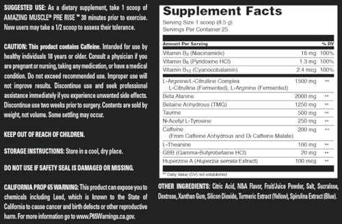 Image of Amazing Muscle Pre Rise | Pre-Workout Powder Supplement with Caffeine & Beta-Alanine for Men & Women | 25 Servings (25 Servings, Green Apple)