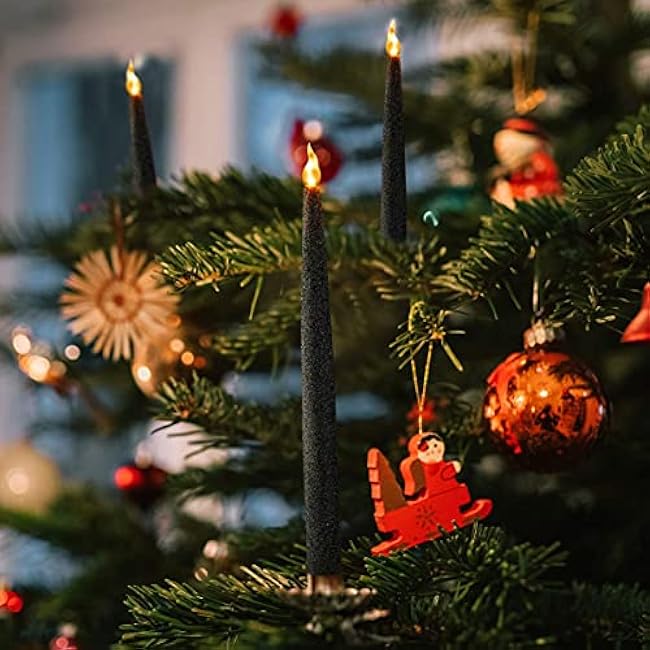 FURORA LIGHTING Black Glittery LED Taper Candles Pack of 2, Flameless Flickering Taper Candles with Timer for Home D¹Ècor Holiday D¹Ècor, Battery Operated