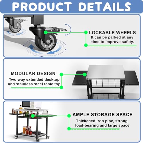 Image of 42 inch x 20 inch Three-Shelf Grill Cart, Outdoor Grill Table with Pizza Oven & BBQ Grill Stand