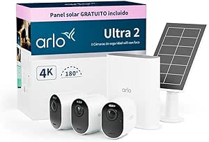Arlo Ultra 2 Outdoor WiFi Surveillance Camera 4K + Solar Panel, Indoor WiFi Surveillance Camera, Motion Sensor, Night Vision, Colour Arlo Secure Test Included, 3 Cameras, White asin的图片