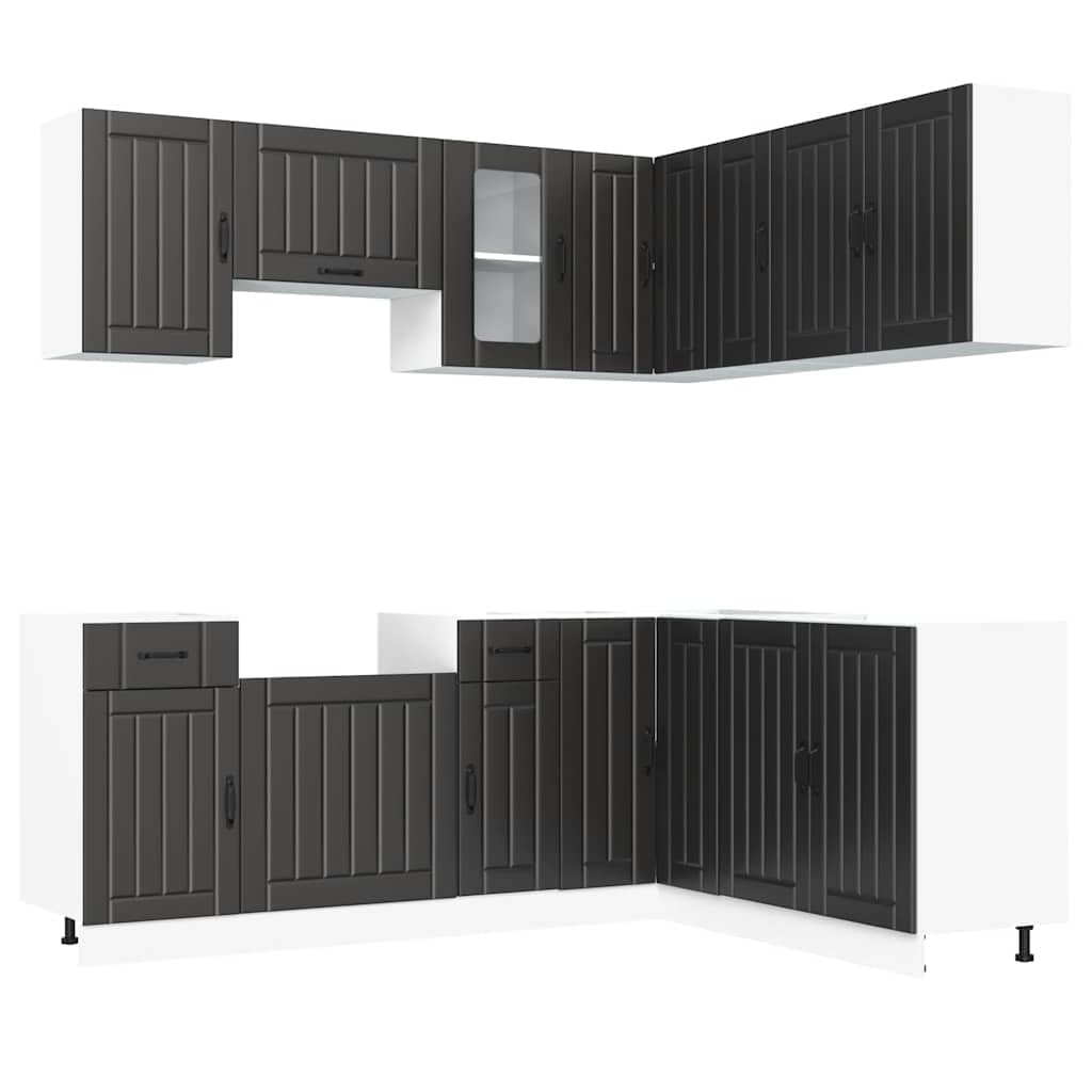 (Black) Vidaxl 11 Piece Kitchen Cabinet Set Kalmar White Engineered Wood 8721158505507