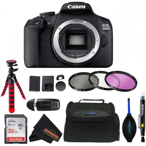Canon EOS 2000D (Rebel T7) DSLR Camera Body Only (International Model) w/Sunshine Photo Basic Accessories Bundle (Renewed)