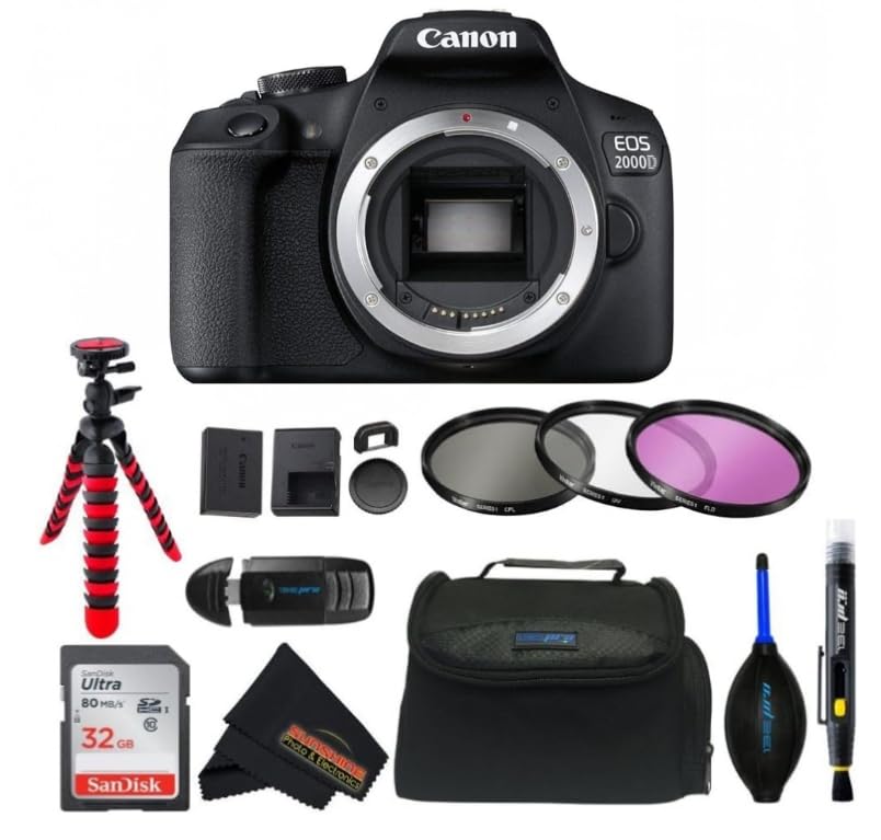Image of Canon EOS 2000D (Rebel T7) DSLR Camera Body Only (International Model) w /Sunshine Photo Basic Accessories Bundle (Renewed)