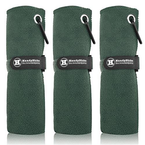 Microfiber Golf Towel (16" X 16") with Carabiner Clip, Hook and Loop Fastener - The Convenient Golf Cleaning Towel Pack