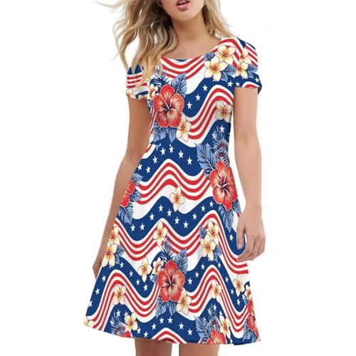 Image of AFPANQZ Womens Casual Summer Lightweight Vintage Dress Short Sleeve Midi Dress Knee-Long Luxury Formal Dress