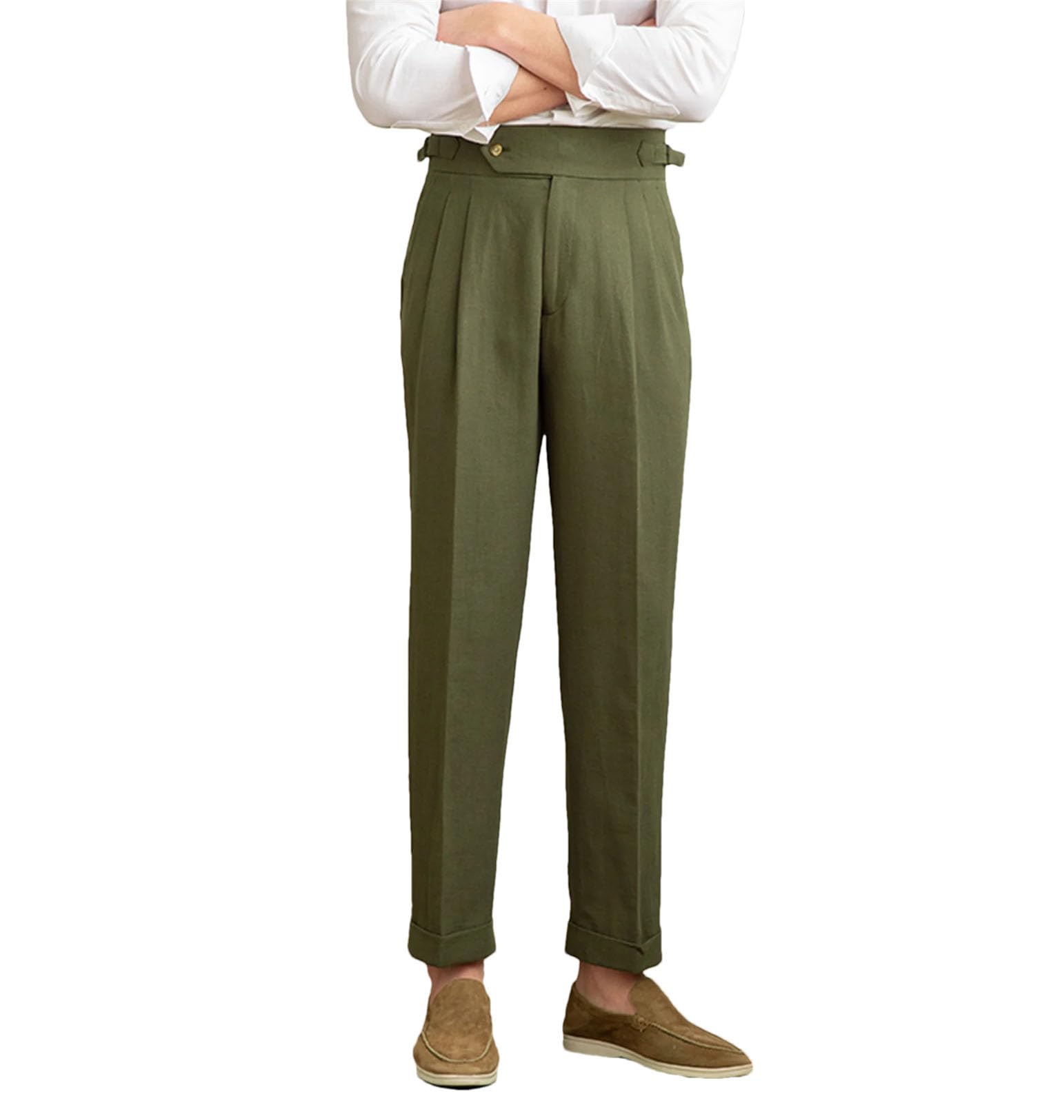 Mens Cotton Linen Breathable High Waist Dress Pants Naples Casual Straight Suit Pants