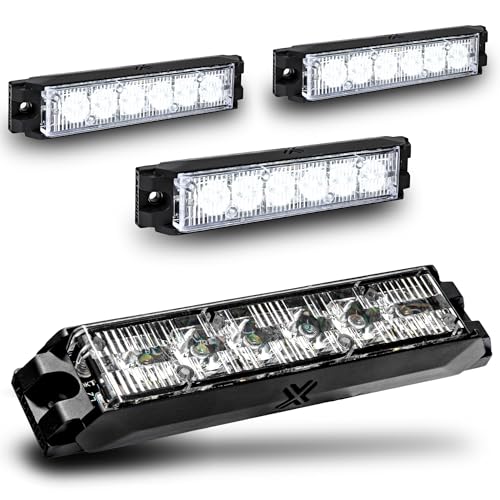 Image of 4pc NanoFlare 5 inch 6W Clear White LED Surface Mount Police Grill Strobe Warning Lights [SAE Class 1] [Sync-able Modes] 12V Grille Flashing Emergency Fire Lights for Work Truck Cars Vehicle Van Snow Plow