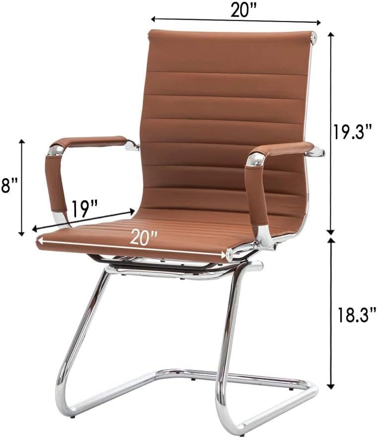 Image of HNY Leather Office Guest Chairs & Reception Chairs Set of 6, Modern Waiting Room Chairs with Arms, Desk Chair no Wheels with Sled Base for Waiting Room /Conference Room, Coffee