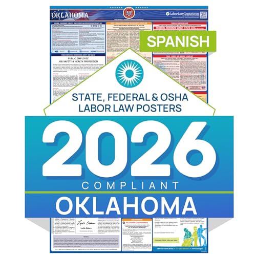 Oklahoma 2026 Labor Law Poster – State & Federal Compliance – OSHA, EEOC, FMLA, Minimum Wage – Durable, Laminated & Waterproof Workplace Employment Poster – Made in USA – 26” x 39.5”
