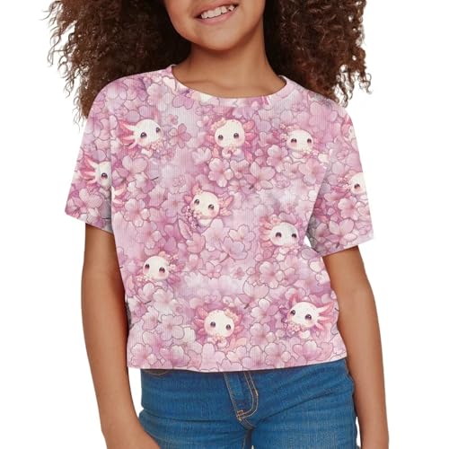 Image of Girls Crop Tees Crew Neck Casual Short Sleeve T Shirts Kids Loose Soft Comfortable Tees Blouses Shirt for Little Girl