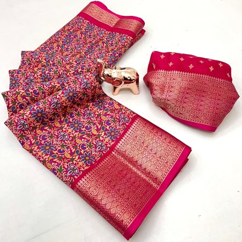 Image of Kashmiri Print Tussar Silk Saree for Women with Unstitched Blouse Piece for All Occasions