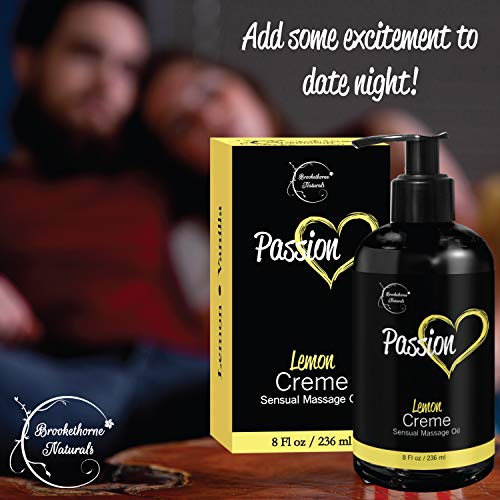 Passion Sensual Massage Oil For Couples – All Natural, Lemon Crème Scent With Almond Oil & Jojoba Oil. Natural Body Oil For Dry Skin. Massaging Oil For Romance & Relaxation – 8Oz #TOP4