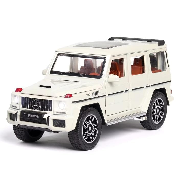 Image of Alloy Metal Pull Back Die-cast Car 1:24 Big Mrcedes AMG G63 G-Klessa Diecast Metal Pullback Toy car with 6 Openable Doors & Light, Music Boys Gifts Toys for Kids(White)
