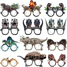 SiliFine 24 Pcs Realistic Dinosaur Glasses Bulk Dinosaur Birthday Party Decorations Jurassic Themed Paper Glasses Dino Eyeglasses Photo Booth Props for Jurassic Birthday Party Favors